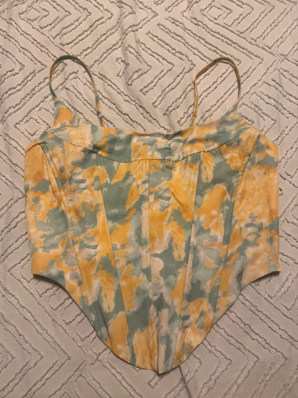 Fashion Nova Yellow & Sage Tie-Dye Corset Cami
